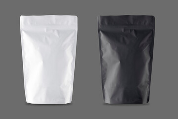 Blank paper recycled black and white paper bag packaging on light background. Mock up. 3d rendering.