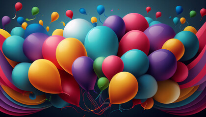 Vibrant background with birthday balloons in a spectrum of colors, Generative AI