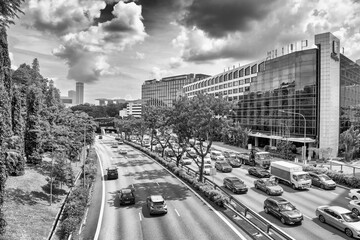 Singapore - December 31, 2019: City traffic on the outskirts