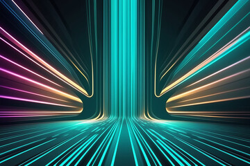 abstract background bright neon rays and glowing lines,  flash traffic energy highway, teal creative wallpaper