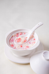 traditional ice cold chilled colourful fruit peach gum bo bo cha cha sweet soya bean coconut milk...