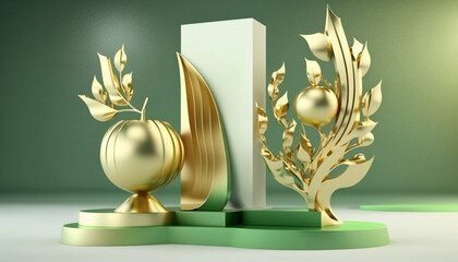 3D podium display, Christmas background. Beauty product, cosmetic presentation. Gold, glitter Ai generative