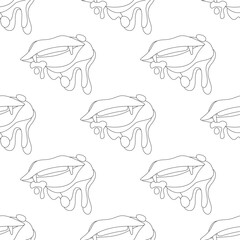 Seamless Pattern with Psyhodelical Print with Vampire Vibes. Surreal Design, Endless Texture. Pop Art Cartoon Style with Stains. Coloring Book Page. Vector Contour Illustration