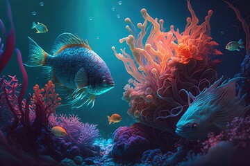 Fototapeta na wymiar Coral reef in the sea. Generative AI.