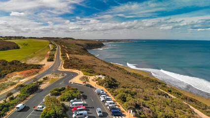 Aerial view of Torquay Beach along the Great Ocean Road, Australia