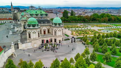 Aerial view of famous Schloss Belvedere in Vienna, built by Johann Lukas von Hildebrandt as a...