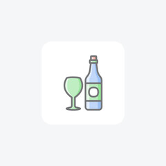 Wine, bottle, glass fully editable vector icon

