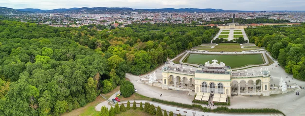 Gordijnen Schonbrunn Palace aerial panoramic view in Vienna, Austria. Schloss Schoenbrunn is an imperial summer residence © jovannig