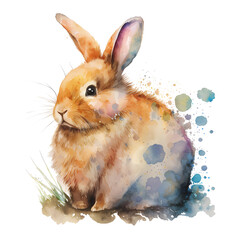 Watercolor bunny illustration isolated on white background. Happy Easter day!