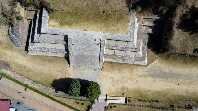 aerial shot of the ruins of the pyramid of cholula