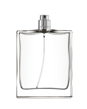 Empty glass bottles perfume spray isolated