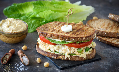 Chickpea salad sandwich prepared and served