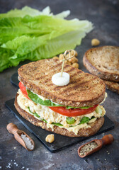 Chickpea salad sandwich prepared and served