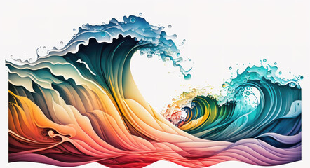 an impressive big colorful wave in the japanese classic style, modern art, generative ai technology