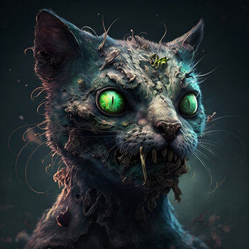 zombie cat with green eyes