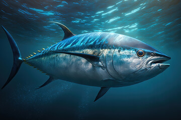 Naklejka premium Tuna fish in the ocean, illustration generative AI