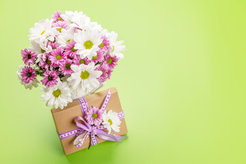 Gift box and flowers bouquet