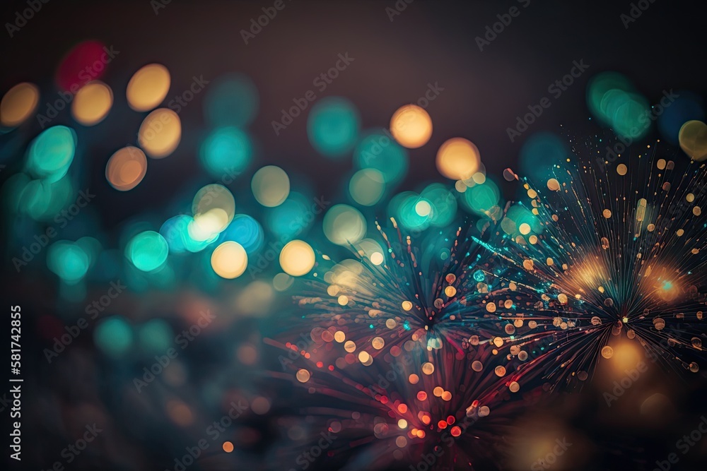 Poster bokeh fireworks that are colorful. a group of explosive pyrotechnic devices called fireworks are use
