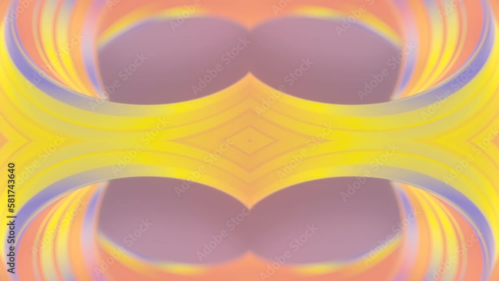 Poster Digital loop animation of twisted shapes with iridescent stripes. 3d rendering