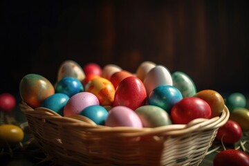 Fototapeta na wymiar Easter eggs in basket. Easter Holiday concept. Generative ai. 