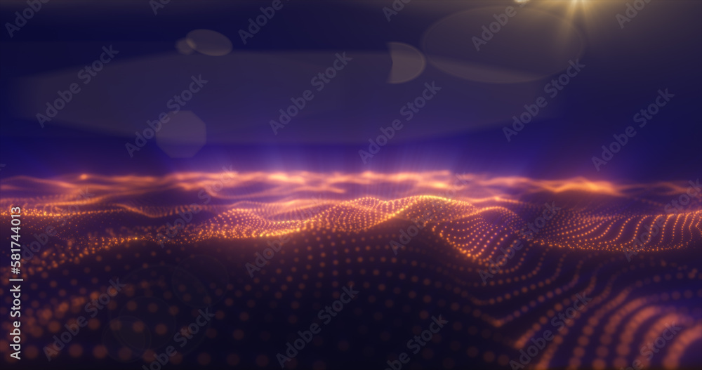 Aufkleber abstract orange energy surface with magic waves of particles and points with an endation background 