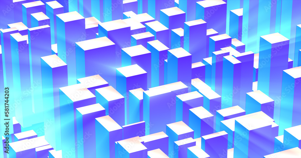 Poster abstract 3d cubes rectangles blue gradient in the form of a big city with skyscrapers abstract backg