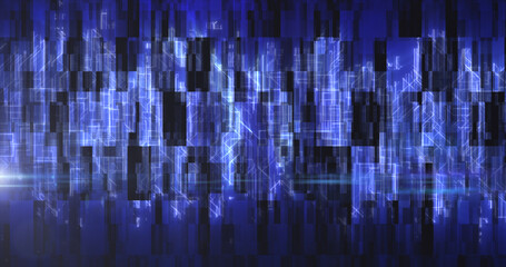 Abstract glowing energy futuristic blue hi-tech abstract background made of lines and computer stripes with square tiles