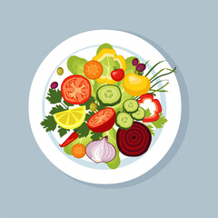 Vegetable salad on a plate. Vector Illustration.