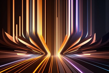 abstract background bright neon rays and glowing lines, brown creative wallpaper