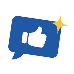 Great feedback cartoon thumb upon buble text icon. Hand gesture of like, ok, good, success or approve. Vector Illustration