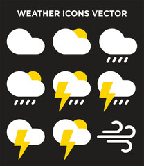 Vector set of 9 weather web icons. weather , clouds, sunny day, moon, wind, sun day, vector