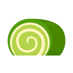 Japanese matcha roll cake slice with white cream filling. Japanese dessert. Asian food.