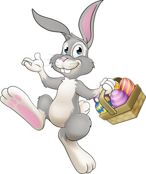 happy easter bunny with basket of eggs clip art preview