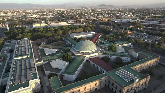 orbital drone shot of lecumberri historical prison in mexico city