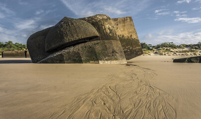 World War 2 bunker (The Atlantic Wall) on a French beach (la Grande Côte) at Saint-Palais-sur-Mer....