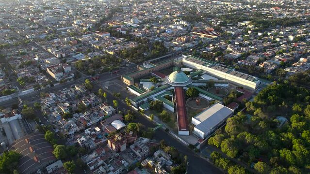 orbital drone shot of famous lecumberri prison in mexico city