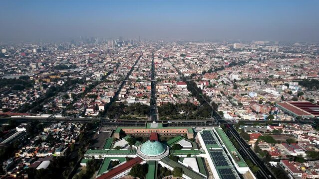 drone shot of east mexico city and historical Lecumberri prison