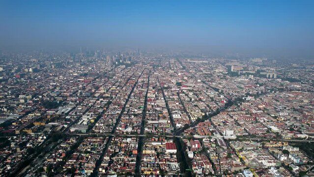aerial shot of pollution in mexico city