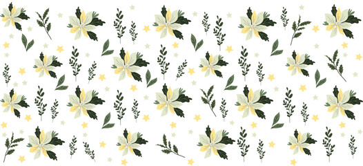 abstract floral background. Background with white flowers and leaves. Floral background. Vector flowers. 