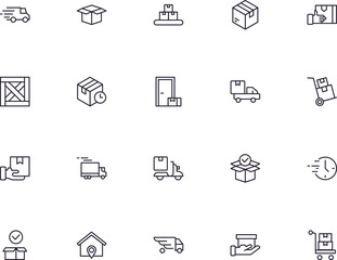 Fototapeta na wymiar Delivery concept. Collection of modern high quality delivery line icons. Editable stroke. Premium linear symbol for web sites, flyers, banners, online shops and companies.
