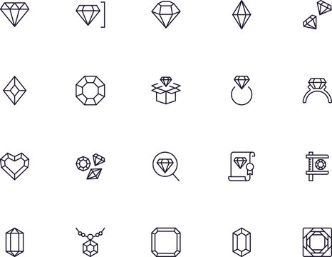 Collection of modern diamond outline icons. Set of modern illustrations for mobile apps, web sites, flyers, banners etc isolated on white background. Premium quality signs.