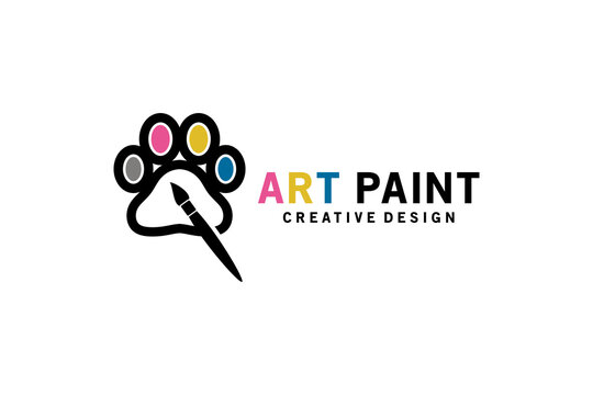 Painting art paint logo design, painting palette vector icon with modern animal footprint concept
