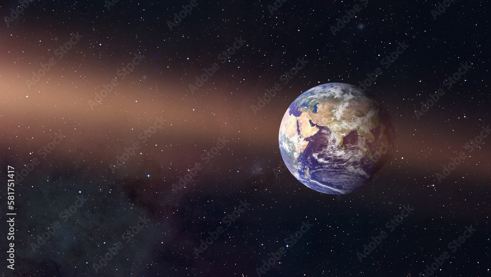 Poster View of Planet Earth from outer space with millions of stars around it.
