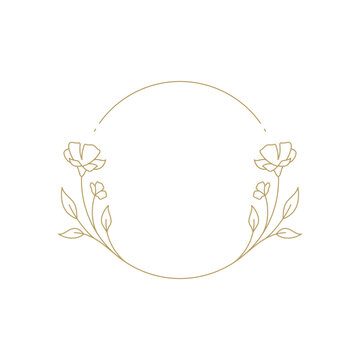 Elegant flower floral circle frame wedding romantic line art deco vintage logo vector illustration