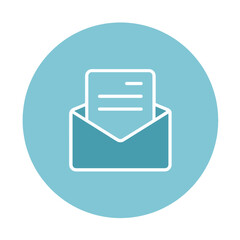 Letter icon in an open envelope on a blue circle background