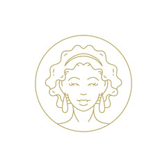 Beauty woman portrait circle frame cosmetic beauty skin care line art deco vintage logo vector