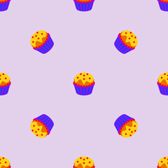 Cupcake retro fabric in trendy colours seamless pattern