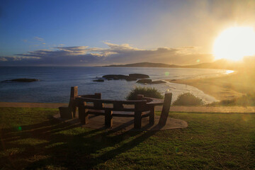 Sunrise over the beach in south west rocks Australia.Relaxing corner in the morning watching the sunrise.Beautiful view point.Beautiful view point watch the sunrise in the morning at South west rocks.