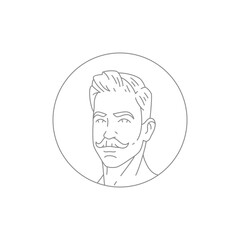 Barber shop fashion man hairstyle mustache circle frame line vintage logo vector illustration