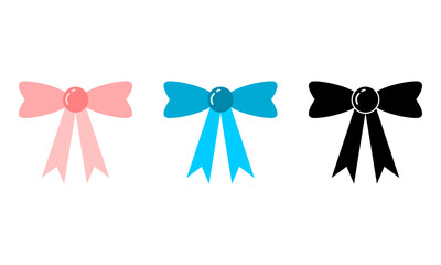Cute pink blue and black ribbon bow icon flat vector design
